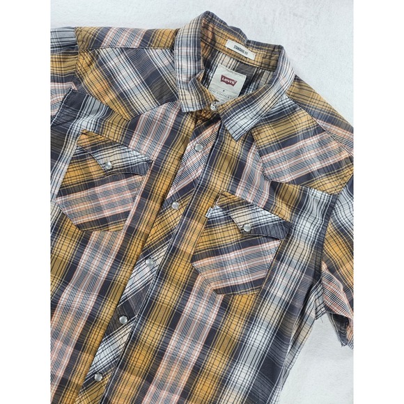 Levis Strauss Other - Levi's Men's Orange Plaid Casual Pearl Snap Shirt M Short Sleeve Western